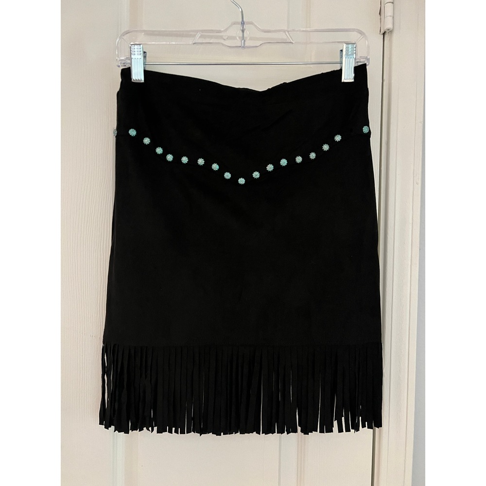 Fashion Express Mini Skirt‎ Womens Large Elastic Waist Fringe Hem Bohomean Black
